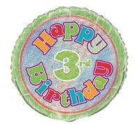 Unique Party 55489 - 18" Foil Prism Happy 3rd Birthday Balloon