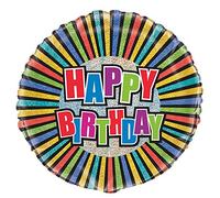 Unique Party 55511 - 18" Foil Prism Multi-Coloured Happy Birthday Balloon