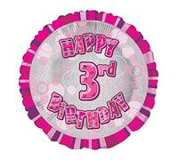 Unique Party 55633 - 18" Foil Glitz Pink Happy 3rd Birthday Balloon