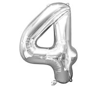Unique Party 55754 - 34" Giant Silver Foil Number 4 Balloon