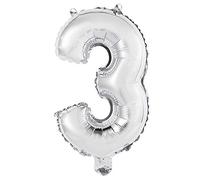Unique Party 56743 - 14" Silver Foil Number 3 Balloon