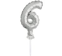 Unique Party 57256 - 5" Foil Silver Number 6 Balloon Cake Topper