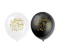 Unique Party 58066 - 12" Latex Glittering New Years Balloons, Pack of 8