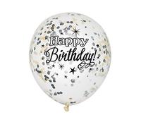 Unique Party 58285 - Foil Silver Glittering Birthday Confetti Balloons, Pack of 6, 12"