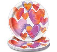 Unique Party 58565 - 23cm Watercolour Hearts Valentine's Day Paper Plates, Pack of 8