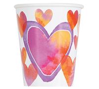 Unique Party 58566 - 9oz Watercolour Hearts Valentine's Day Paper Cups, Pack of 8