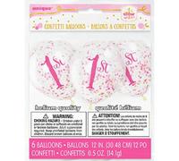 Unique Party 6 Clear 12 Inch 1St Birthday Confetti Balloons Pink/gold (12 Inches)