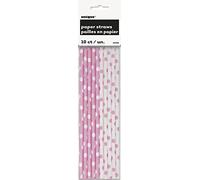 Unique Party 62086 - Baby Pink Polka Dot Paper Straws, Pack of 10