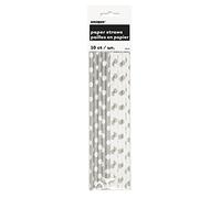 Unique Party 62139 - Silver Polka Dot Paper Straws, Pack of 10