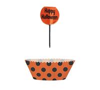 Unique Party 62520 - Orange and Black Polka Dot Halloween Cupcake Cases and Cupcake Toppers Kit for 24