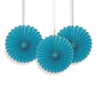 Unique Party 63253 - Mini Teal Tissue Paper Fan Decorations, Pack of 3