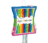 Unique Party 65999 - Rainbow Ribbons Joyeux Anniversaire Pinata, Pull String