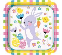 Unique Party 72645 - 23cm Gingham Easter Paper Plates, Pack of 8