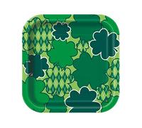 Unique Party 72704 - 18cm Square Argyle Clover St. Patrick's Day Paper Plates, Pack of 10