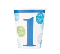 Unique 73306 Blue Polka Dots 1st Birthday Paper Cups 8 Pcs, Printed Pattern, 8 Count (Pack of 1)