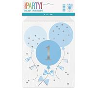 Unique Party 74943 Blue Gingham 1st Birthday Paper Treat Bags, Pack of 8
