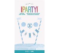 Unique Bunting Banner Cake Topper 74954 Blue Gingham 1st Birthday 1 Pc