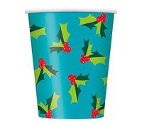 Unique Party 77106 - 9oz Holly Santa Christmas Cups, Pack of 8