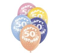 Unique Party 80215 - 12" Pearlised Latex Assorted Happy 50th Birthday Balloons, Pack of 5