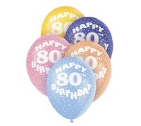 Unique Party 80219 - 12" Pearlised Latex Assorted Happy 80th Birthday Balloons, Pack of 5