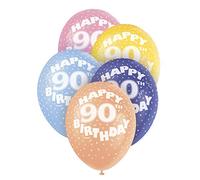 Unique Party 80220 - 12" Pearlised Latex Assorted Happy 90th Birthday Balloons, Pack of 5