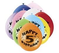 Unique Party 80304 - 9" Latex Assorted Happy 5th Birthday Balloons, Pack of 10