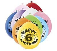 Unique Party 80305 - 9" Latex Assorted Happy 6th Birthday Balloons, Pack of 10