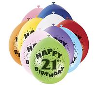 Unique Party 80311 - 9" Latex Assorted Happy 21st Birthday Balloons, Pack of 10