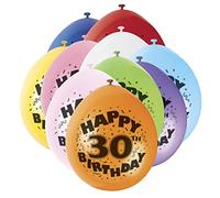 Unique Party 80312 - 9" Latex Assorted Happy 30th Birthday Balloons, Pack of 10