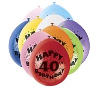 Unique Party 80313 - 9" Latex Assorted Happy 40th Birthday Balloons, Pack of 10
