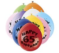 Unique Party 80316 - 9" Latex Assorted Happy 65th Birthday Balloons, Pack of 10