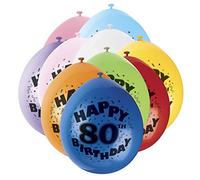 Unique Party 80318 - 9" Latex Assorted Happy 80th Birthday Balloons, Pack of 10