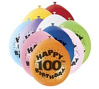 Unique Party 80320 - 9" Latex Assorted Happy 100th Birthday Balloons, Pack of 10