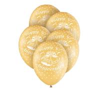 Unique Party 80338 - 9" Latex Gold Happy 50th Anniversary Balloons, Pack of 10