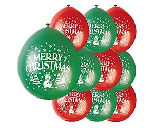 Unique Party 80353 - 9" Latex Merry Christmas Balloons, Pack of 10
