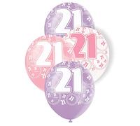 Unique Party 80873 - 12" Latex Glitz Pink 21st Birthday Balloons, Pack of 6