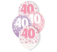 Unique Party 80875 - 12" Latex Glitz Pink 40th Birthday Balloons, Pack of 6