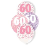 Unique Party 80877 - 12" Latex Glitz Pink 60th Birthday Balloons, Pack of 6