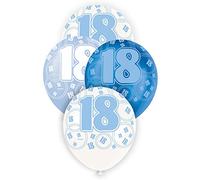 Unique Party 80882 - 12" Latex Glitz Blue 18th Birthday Balloons, Pack of 6