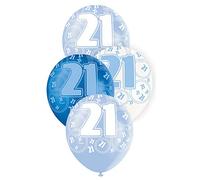 Unique Party 80883 - 12" Latex Glitz Blue 21st Birthday Balloons, Pack of 6