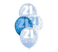 Unique Party 80883 - 12" Latex Glitz Blue 21st Birthday Balloons, Pack of 6