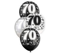 Unique Party 80899 - 12" Latex Glitz Black and Silver 70th Birthday Balloons, Pack of 6