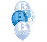 Unique Party 80915 - 12" Latex Glitz Blue 13th Birthday Balloons, Pack of 6