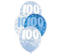 Unique Party 80924 - 12" Latex Glitz Blue 100th Birthday Balloons, Pack of 6