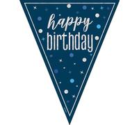 Unique Party 81991 - Happy Birthday Bunting - 2.74 m - Glitz Blue Birthday Party - 1 Count (Pack of 1)