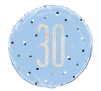 Unique 83358 Blue Prismatic 30th Birthday Round Foil Balloon, 18" 1 Pc, Age 30