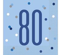 Unique Party 83562 Blue Polka Dots 80th Birthday Luncheon Napkins Disposable | 16 Pcs, Age 80