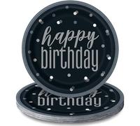 Unique Party 83587 Black Birthday Round Dinner Plates, 9" Disposable | 8 Pcs, Happy, 8 Count (Pack of 1)