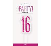 Unique Party 83890 Pink Number 16" Birthday Candle | Glittered 1 Pc, age 16
