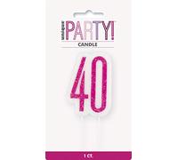 Unique Party 83894 Pink Number 40" Birthday Candle | Glittered 1 Pc, age 40